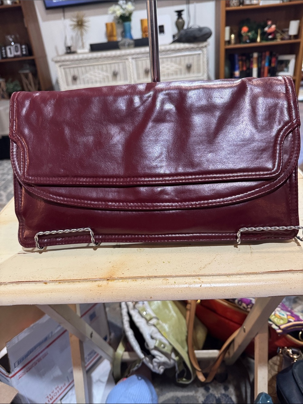 Classic Women's Fold-Over Clutch Bag in Burgundy